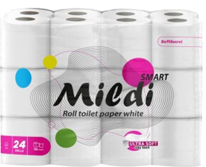 Туалетний папір Mildi Smart, целюлозний 2 шаровий (24 шт) 12,6 м